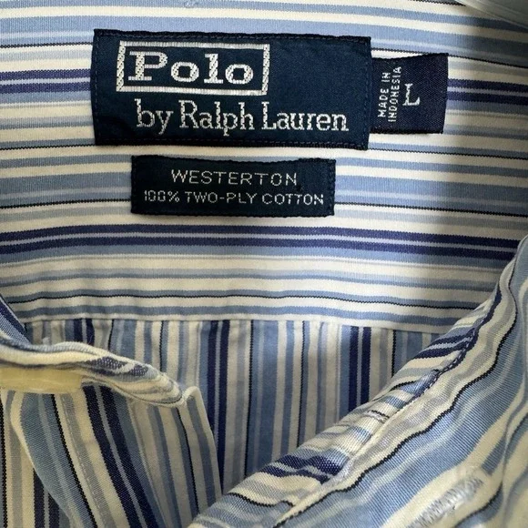 VINTAGE Polo Ralph Lauren Extra Large Blue Striped Westerton Button Down Shirt - Picture 2 of 5
